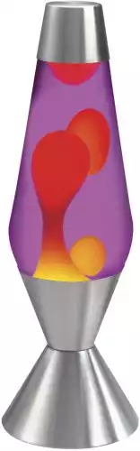 Lava the Original 16.3-Inch Silver Base Lamp with Yellow Wax in Purple Liquid