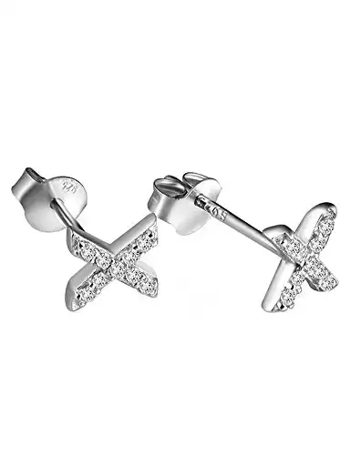 Paialco 925 Sterling Silver Initial X Cubic Zirconia "X" Earrings