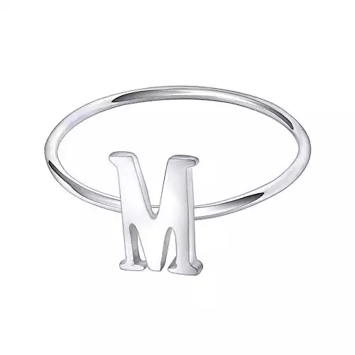 AoedeJ Simple Initial Rings Capital Letter Ring 925 Sterling Silver Words Stacking Bands for Women (M, 9)