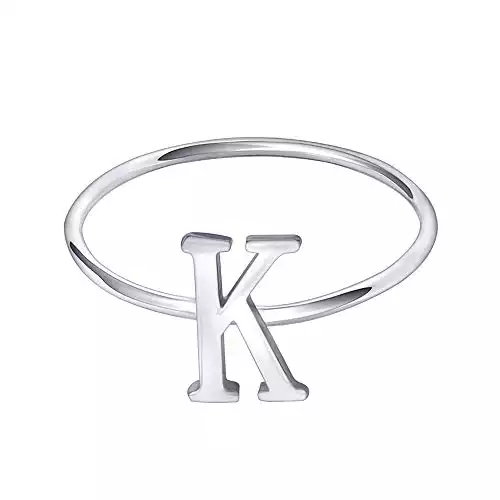 AoedeJ 925 Sterling Silver Stackable Initial Letter Rings Capital Letter Ring Charm Initial Band for Women (K, 6)