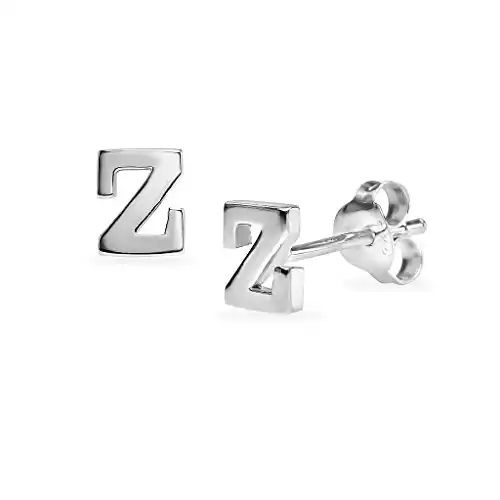 Sterling Silver Alphabet Initial Letter Tiny Earring Studs Letter Z