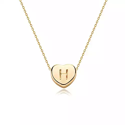 Tiny Gold Initial Heart Necklace-14K Gold Filled Handmade Dainty Personalized Letter Heart Choker Necklace Gift for Women Kids Child Necklace Jewelry Letter H