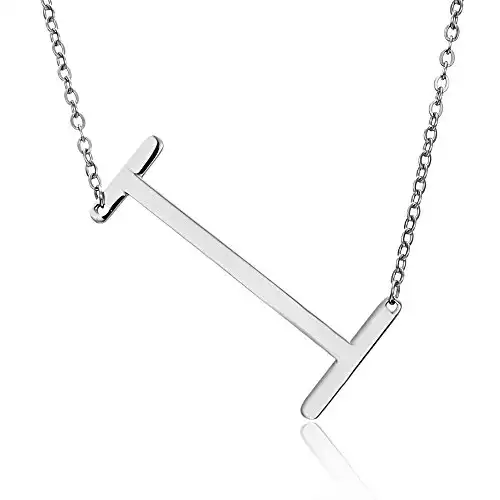 RINHOO Stainless Steel Silver Initial Alphabet 26 Letters Script Name Pendant Chain Necklace from A-Z(I)