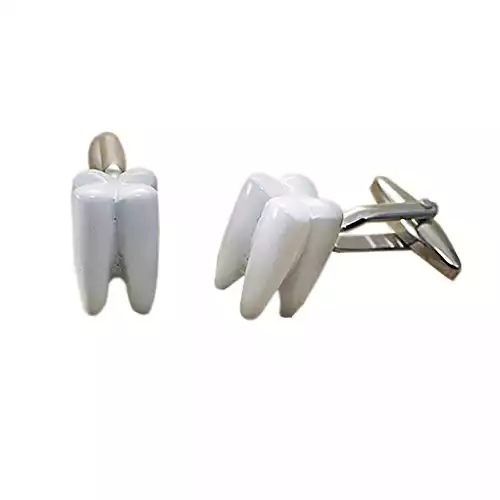 Tooth Dentist Teeth Gift Cufflinks + Box & Cleaner
