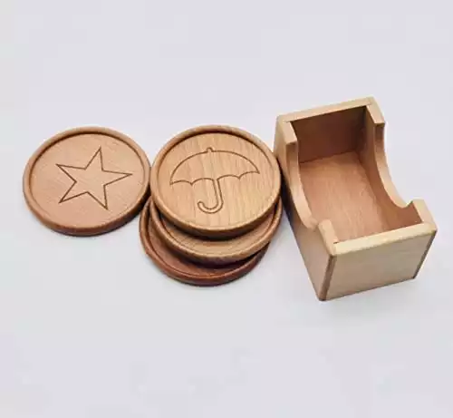 100% Natural Wood Coaster, Squid TV Game Gift