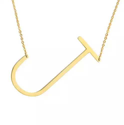 RINHOO Stainless Steel Gold Initial Alphabet 26 Letters Script Name Pendant Chain Necklace from A-Z(J)