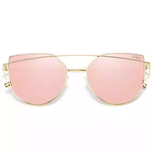 SOJOS Cat Eye Mirrored Flat Lenses Sunglasses