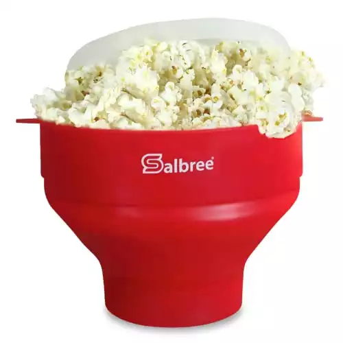 The Original Salbree Microwave Popcorn Popper with Lid, Silicone Popcorn Maker, Collapsible Bowl BPA Free - 14 Colors Available (Red)