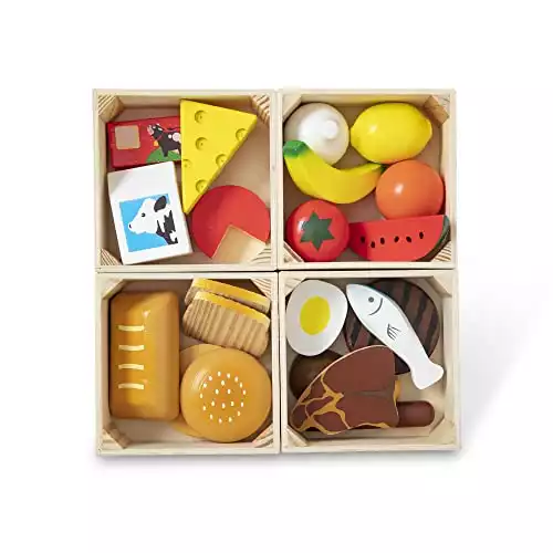 Melissa & Doug Food Groups - Wooden Play Food, Pretend Play, 21 Hand-Painted Wooden Pieces and 4 Crates, 12.5" H x 8.75" W x 12.5" L