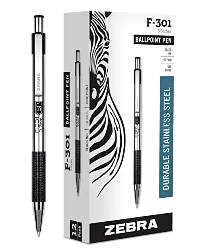 Zebra F-301 Ballpoint Stainless Steel Retractable Pen