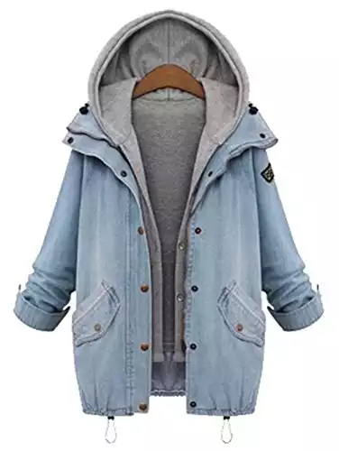 Milumia Women's Hooded Drawstring Boyfriend Trends Jean Swish Pockets Two Piece Coat Jacket Medium Blue