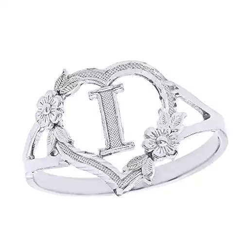 CaliRoseJewelry 10k Initial Alphabet Personalized Heart Ring in White Gold (Size 12) - Letter I