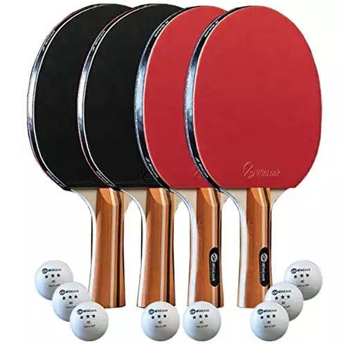 JP WinLook Ping Pong Paddle - 4 Pack Pro Premium Table Tennis Racket Set, 8 Professional Game Balls, Spin Rubber Bat, Training/Recreational Racquet Kit, Accessories Bundle, Portable Cover Case Bag