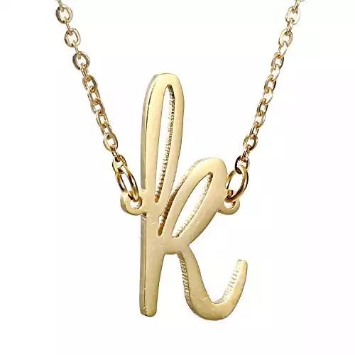 AOLO Initial Necklace K Letters Alphabet Jewelry 14k Gold