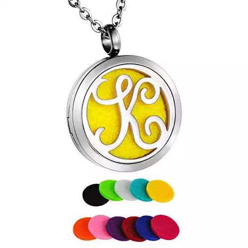 HooAMI Aromatherapy Essential Oil Diffuser Necklace Locket Pendant,Alphabet Letter K Initial Necklace