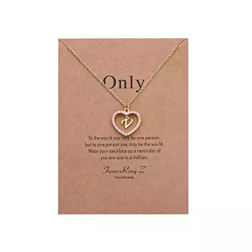 ForeveRing Z Charm Necklace Message Card Only Letter V Necklace