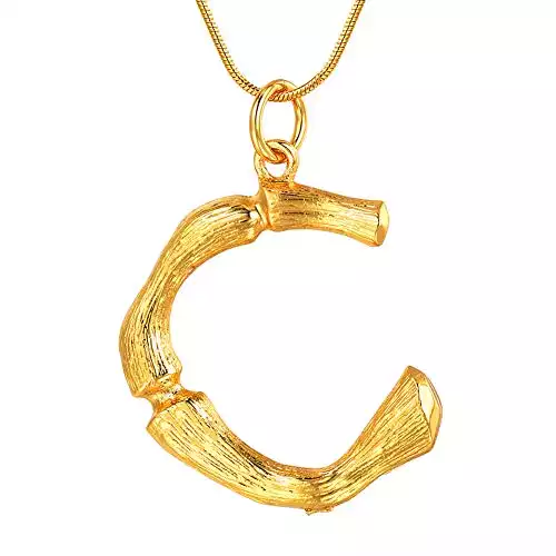 FOCALOOK Letter Initial Pendant Necklace for Women Stainless Steel 18k Gold Plated Snake Chain Alphabet Jewelry C Necklace