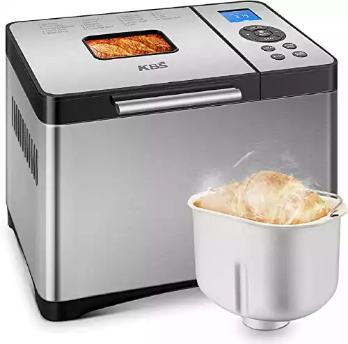 KBS Automatic Upgraded Bread Maker Machine, 19 Programs Including Gluten-Free Setting, 3 Crust Colors, 15 Hours Delay Time, 1 Hour Keep Warm, Easy Operation, 2 LB Large Capacity for Home Bake