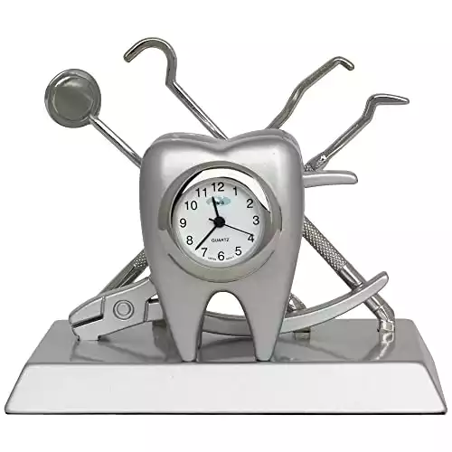 Sanis Enterprises Dentist Desk Clock, 2 by 3.38-Inch, Silver