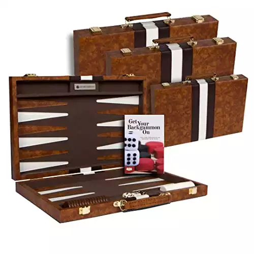 Get The Games Out Top Backgammon Set - Classic Board Game Case - Best Strategy & Tip Guide - Available in Small, Medium and Large Sizes (Brown, Medium)