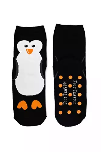 Foot Traffic - Slipper Socks, Fun & Cozy Non-Slip Comfort, Penguin (Women's Shoe Sizes 4–10)