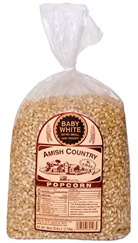 Amish Country Popcorn -Baby White Extra Small and Tender Popcorn, Old Fashioned and Non-GMO - 6 lb Bag with Recipe Guide and 1 Year Freshness Guarantee