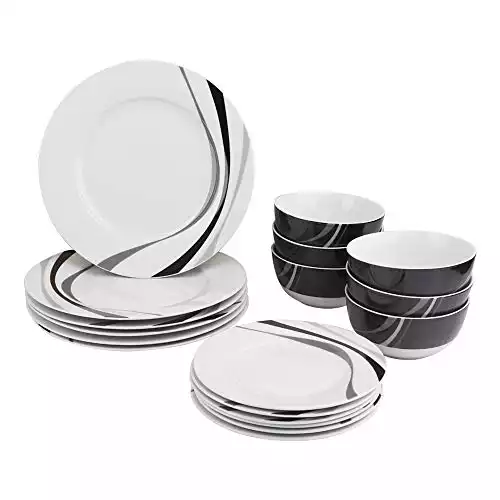 AmazonBasics 18-Piece Dinnerware Set - Swirl, Service for 6