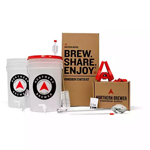 Northern Brewer Brew. Share. Enjoy. HomeBrewing Starter Set With Block Party Amber Beer Brewing Recipe Kit And Stainless Steel Brew Kettle - Equipment For Making 5 Gallons Of Homemade Beer