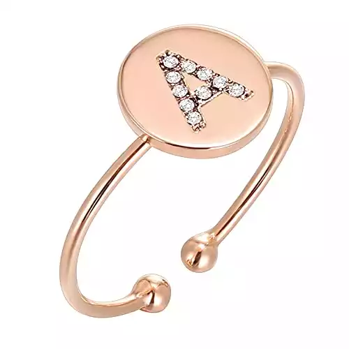 14K Rose Gold Plated CZ Simulated Diamond Letter A Ring