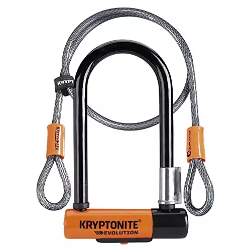 Kryptonite 2079 New-U Evolution Mini-7 Heavy Duty Bicycle U Lock w/ 4’ KryptoFlex Double Loop Bike Cable
