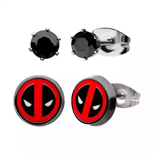 Marvel Comics Unisex Deadpool Stainless Post Stud Earrings