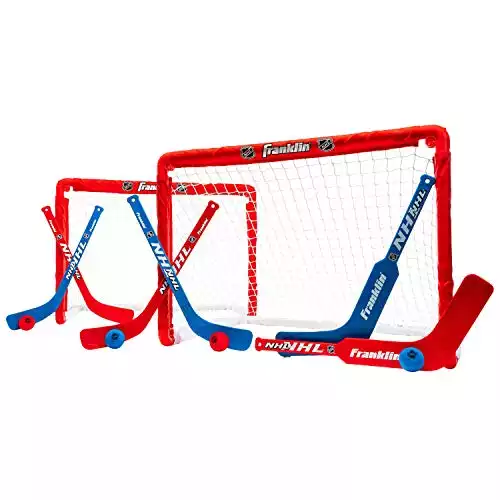 Franklin Sports Mini Hockey Set Of 2 - NHL Approved - Red - Includes 2 Mini Hockey Goals, 4 Hockey Sticks, 2 Goalie Sticks, and 4 Foam Hockey Balls