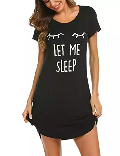 HOTOUCH Women's Printed Nightgown Front Cute pattern Sleepshirt Black M