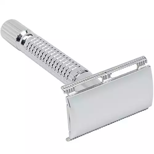Bigfoot Shaves | Double Edge Single Blade Safety Razor Kit | Classic Razor | Smooth Shave without Razor Burns | Excellent Gift Idea | Includes: Travel Case, Mirror & Blades | Silver Razor