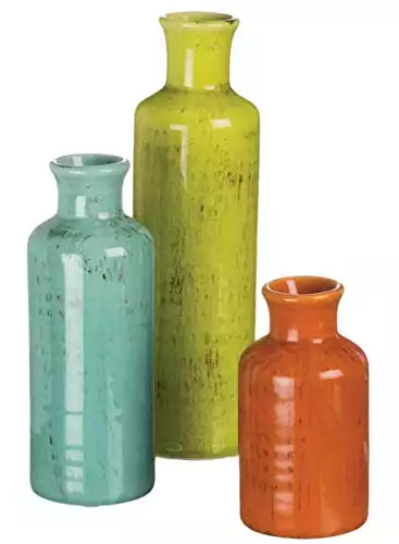 Sullivans 5-10" Set of 3 Decorative Crackled Vases in Orange, Green, and Blue