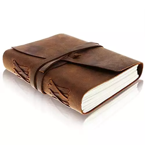 LEATHER JOURNAL Writing Notebook - Antique Handmade Leather Bound Daily Notepad For Men & Women Unlined Paper 7 x 5 Inches, Best Gift for Art Sketchbook, Travel Diary & Notebooks to Write in