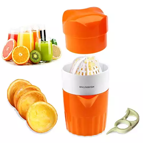 Hand Juicer Citrus Orange Squeezer Manual Lid Rotation Press Reamer for Lemon Lime Grapefruit with Strainer and Container, 2cups