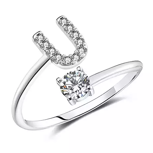 FAURORA Rings for Women Initial Ring Letter Ring U
