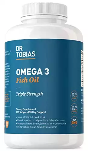 Dr Tobias Omega 3 Fish Oil Triple Strength, Burpless, Non-GMO, NSF-Certified, 180 Counts