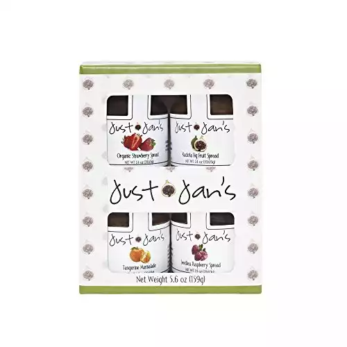 Just Jan's Organic Strawberry Spread, Kadota Fig Fruit Spread, Tangerine Marmalade, and Seedless Raspberry Spread 4 Pack Gift Set
