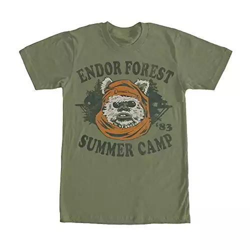 Star Wars Ewok Summer Camp Mens Graphic T Shirt - Dark Green (Medium)