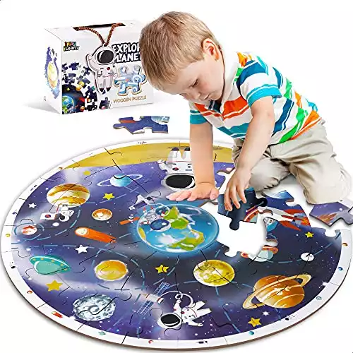 iPlay, iLearn Wooden Solar System Jigsaw Puzzles, Jumbo Floor Puzzle, Planets Learning Toy, Large Space Ships. Educational Children Gifts for 2 3 4 5 6 7 Year Olds Kids, Boys, Girls, Toddlers