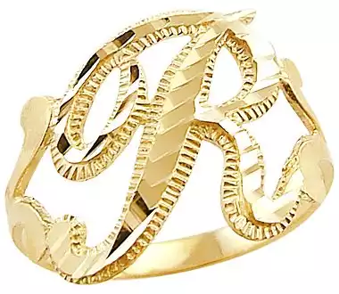 Size- 5 - 14k Yellow Gold Initial Letter Ring "R"