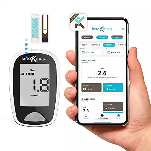 KETO-MOJO Blood Ketone and Glucose Testing Kit, Monitor Your Ketogenic Diet, 1 Meter, 1 Lancing Device, 10 Lancets, 10 Ketone Test Strips, 10 Glucose Test Strips, Carrying Case