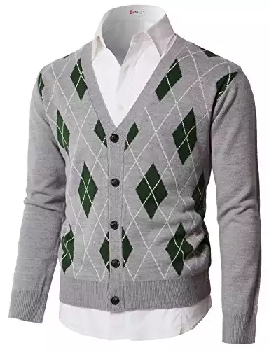 H2H Mens Slim Fit Soft Argyle Sweater