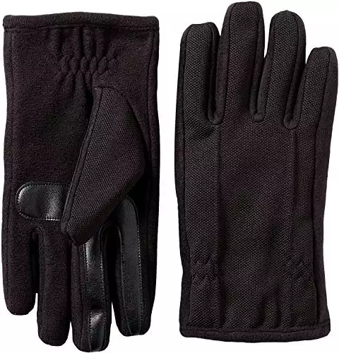 Isotoner Men's Tech Stretch Smartouch Fleece Palm Gloves, Black, LG