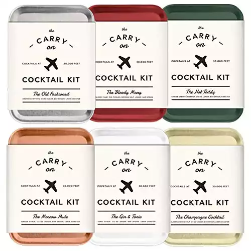 The Carry On Cocktail Kit Old Fashioned, Moscow Mule, Gin and Tonic, Bloody Mary, Hot Toddy, Champagne Cocktail - 6 Pack Carry On Cocktail Kit Holiday Set, Six Carry On Cocktail Kits Makes 12 Drinks