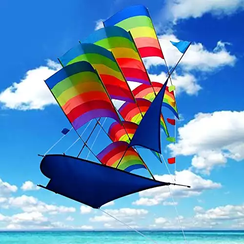 Tresbro Sailing Ship Kite Fly 37 inch, 3D Cool Huge China Kites for Kids and Adults, Awesome Rainbow Kites for Outdoor Travel Beach