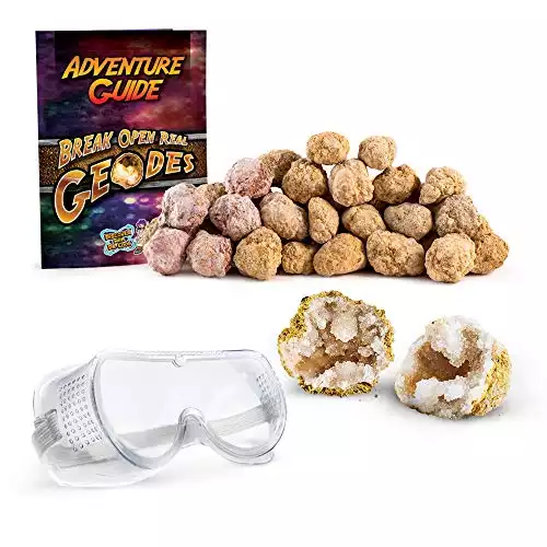 Discover with Dr. Cool Break Your OWN 30 Small (1"-1.5") Premium Moroccan Geodes - Great Birthday Party Favors and a Fun Family Activity, Includes Safety Goggles and Geode Learning Guide