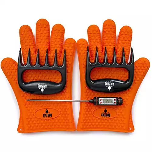 BBQ Gloves, Meat Claws and Digital Instant Read BBQ Thermometer (3 pc Set) - Heat Resistant/Silicone Gloves - BBQ Grilling Tool Accessories Make The